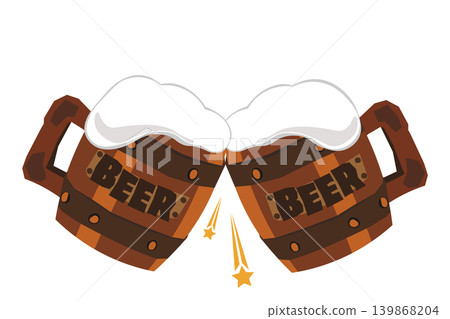 An illustration of people toasting with wooden beer mugs. An illustration of people toasting with wooden beer mugs. 139868204