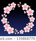 日式相框，以夜空為背景，盛開著柔和光芒的櫻花，組成花環。 139868770