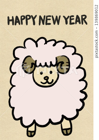 Cute sheep New Year's card illustration with washi paper background and "HAPPY NEW YEAR" text (vertical composition) Cute sheep New Year's card illustration with washi paper background and "HAPPY NEW YEAR" text (vertical composition) 139869012