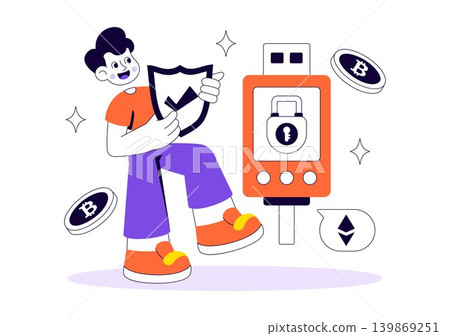 Cryptocurrency Hardware Security Vector Illustration Featuring Digital Wallet Protection, Blockchain Encryption and Crypto Asset Safety Design 139869251