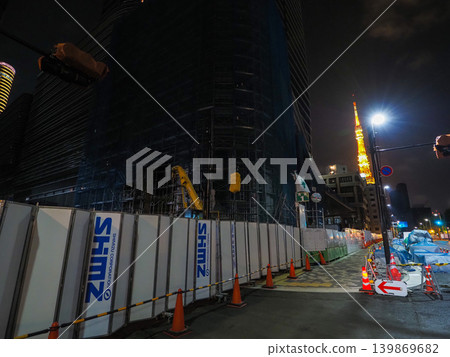 Azabudai Hills under construction night view May 2023 Azabudai Hills under construction night view May 2023 139869682