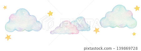 Watercolor illustrations of the sky and clouds Watercolor illustrations of the sky and clouds 139869728