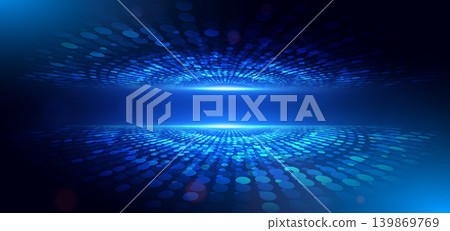 Technology futuristic digital data linking network connection dotted glowing on dark background. Technology futuristic digital data linking network connection dotted glowing on dark background. 139869769