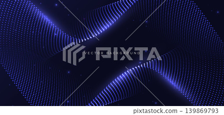 Abstract blue dotted wave background featuring flowing curved lines, glowing particles. Abstract blue dotted wave background featuring flowing curved lines, glowing particles. 139869793
