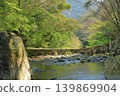 The scenery of Todoroki Gorge in Isahaya, with its old stone bridge. 139869904
