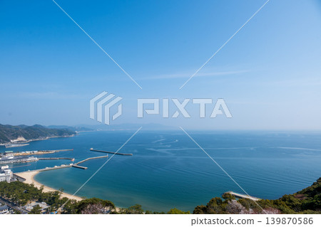 A magnificent view of Ohama Beach and Osaka Bay from the ruins of Sumoto Castle. A magnificent view of Ohama Beach and Osaka Bay from the ruins of Sumoto Castle. 139870586