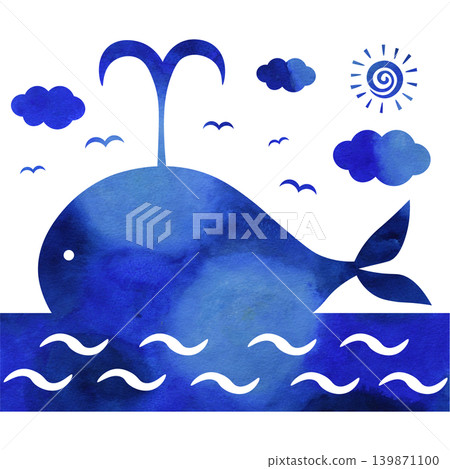 美麗的水彩畫鯨魚圖示圖像插圖 139871100