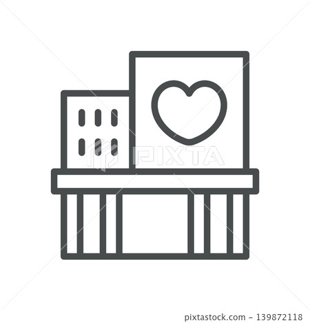 Cardio Center Line Icon. Heart Clinic and Medical Building Cardiology Hospital Symbol, Editable Stroke Vector Isolated on White Background. 139872118
