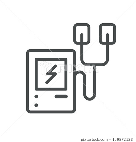 Defibrillator Line Icon. Cardiac Shock Device and Emergency Resuscitation Medical Equipment Symbol, Editable Stroke Vector Isolated on White. 139872128