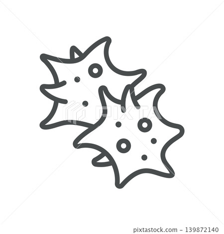 Blood Platelets Icon. Thin Line Illustration of Two Thrombocyte Cells with Spiky Projections and Granules, Symbolizing Platelet Aggregation, Blood Clotting and Hemostasis. Isolated Outline Vector Sign Blood Platelets Icon. Thin Line Illustration of Two Thrombocyte Cells with Spiky Projections and Granules, Symbolizing Platelet Aggregation, Blood Clotting and Hemostasis. Isolated Outline Vector Sign 139872140