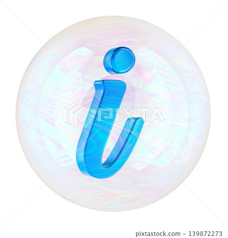 Information icon inside soap bubble. Filter Bubble concept. 3D rendering Information icon inside soap bubble. Filter Bubble concept. 3D rendering 139872273