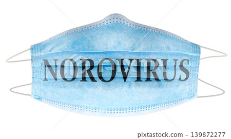 Norovirus concept with medical face mask. 3D rendering Norovirus concept with medical face mask. 3D rendering 139872277