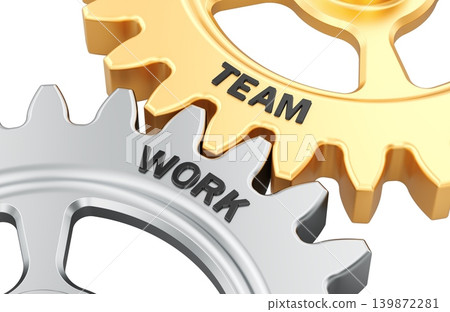Team and work concept with interlocking gears, 3d rendering 139872281
