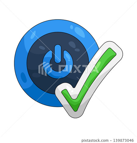 Illustration of power button with checkmark Illustration of power button with checkmark 139873046