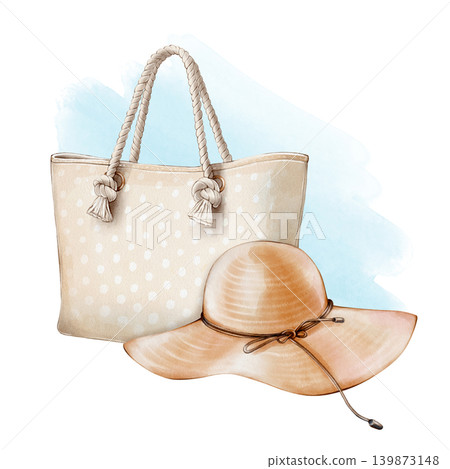 Beach Accessories Watercolor Illustration Beach Accessories Watercolor Illustration 139873148