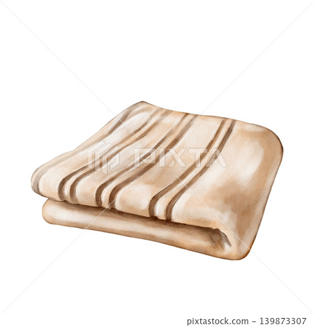 Folded Beach Towel Watercolor Illustration 139873307