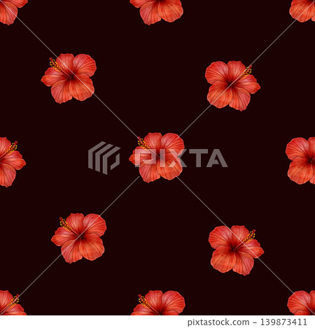 Red hibiscus seamless pattern Red hibiscus seamless pattern 139873411