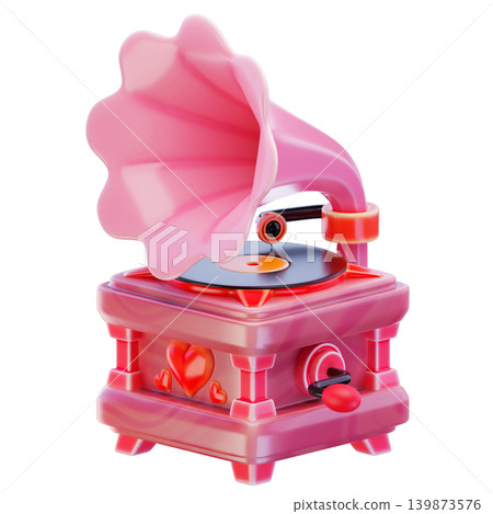 Valentine, gramophone love, 3d render icon 139873576