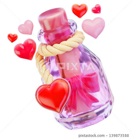 Valentine, letter bottle, 3d render icon Valentine, letter bottle, 3d render icon 139873588