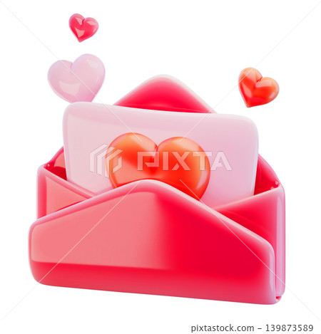 Valentine, love letter, 3d render icon 139873589