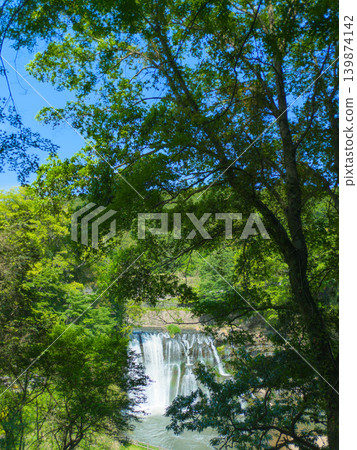 Ryumon Falls viewed through the branches of trees; a forest of fresh greenery; early summer; Nasukarasuyama City, Tochigi Prefecture Ryumon Falls viewed through the branches of trees; a forest of fresh greenery; early summer; Nasukarasuyama City, Tochigi Prefecture 139874142