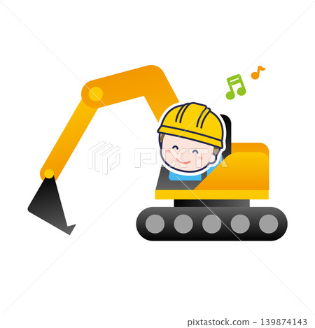 Scene illustration: Worker riding an excavator Scene illustration: Worker riding an excavator 139874143