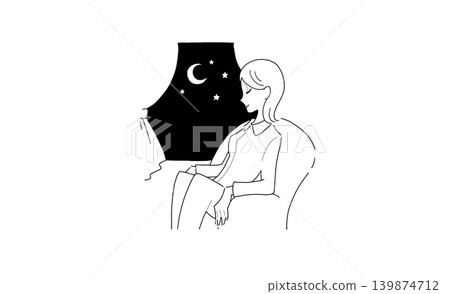 夜間放鬆的女性插圖 夜間放鬆的女性插圖 139874712