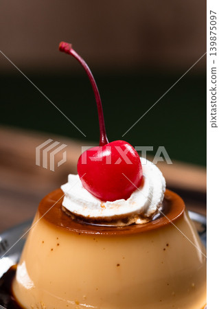 A firm pudding from an old-fashioned coffee shop. A firm pudding from an old-fashioned coffee shop. 139875097