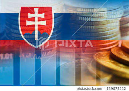 Slovakia flag and map with stock market finance, economy trend graph digital technology. Slovakia flag and map with stock market finance, economy trend graph digital technology. 139875212