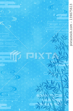 Watercolor-style bamboo and Japanese pattern background frame 1_vertical Watercolor-style bamboo and Japanese pattern background frame 1_vertical 139875613
