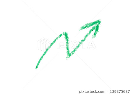 hand drawn arrow with green color crayon on white background 139875687