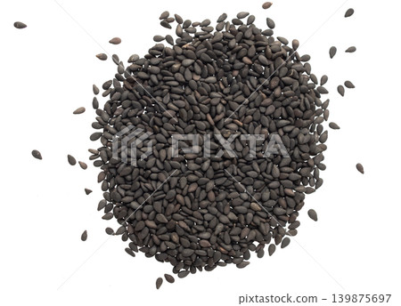 Black sesame seeds isolated on white background Black sesame seeds isolated on white background 139875697
