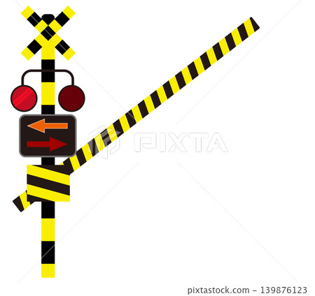 Level crossing barrier illustration set: Black, white, and yellow warning stripe pattern Level crossing barrier illustration set: Black, white, and yellow warning stripe pattern 139876123
