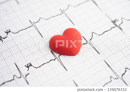 Electrocardiogram ECG, heart wave, heart attack, cardiogram report. Electrocardiogram ECG, heart wave, heart attack, cardiogram report. 139876332