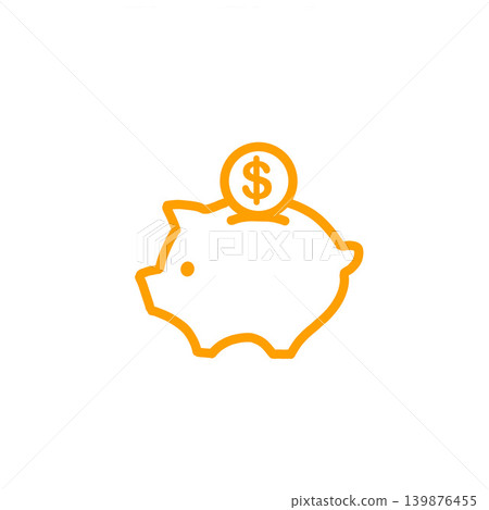 Icon illustration of putting coins into a piggy bank - saving money, finance - orange Icon illustration of putting coins into a piggy bank - saving money, finance - orange 139876455