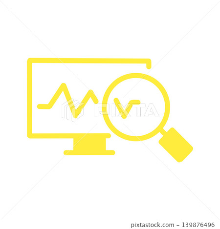 Icons for data analysis and a magnifying glass. The image depicts zooming in on a trend graph for closer examination. Icons for data analysis and a magnifying glass. The image depicts zooming in on a trend graph for closer examination. 139876496