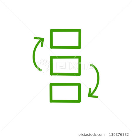 Green icon illustrations illustrating process flow, sequence, and steps. 139876582