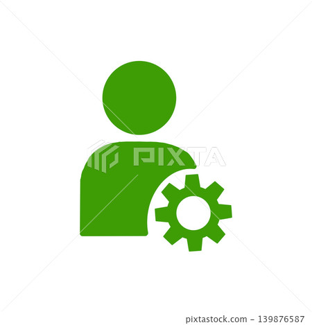 Icons featuring a human silhouette and gears. Green pictograms that evoke the concepts of settings, management, and customization. Icons featuring a human silhouette and gears. Green pictograms that evoke the concepts of settings, management, and customization. 139876587
