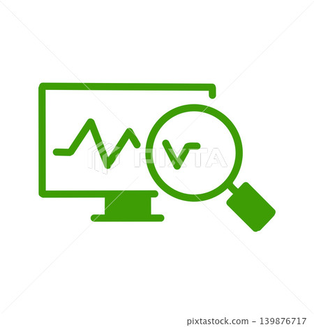 Icon (green) of a graph being analyzed with a computer screen and magnifying glass. Icon (green) of a graph being analyzed with a computer screen and magnifying glass. 139876717