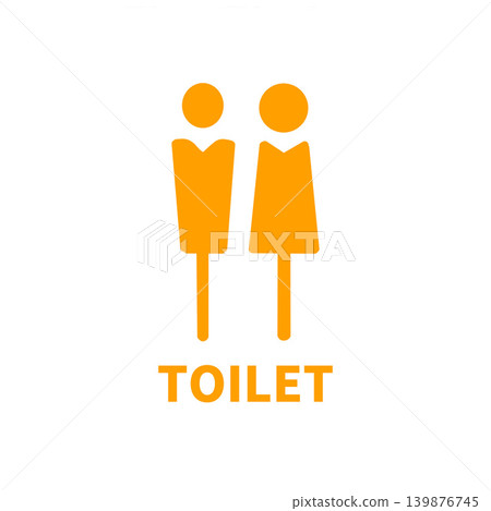 男女洗手間的橙色圖示/象形圖，設計簡潔，白色背景。 139876745