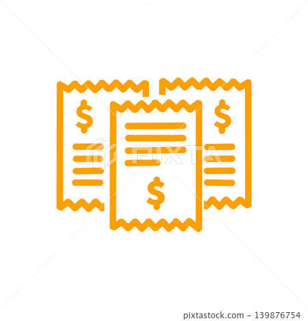 Invoice/receipt icon (orange) | Multiple receipts and dollar sign Invoice/receipt icon (orange) | Multiple receipts and dollar sign 139876754