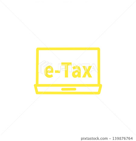 電子報稅圖示素材，簡單的線條畫，描繪了一台筆記型電腦和「電子報稅」字樣，黃色。 139876764