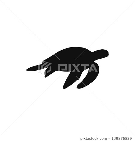 Silhouette illustration of a sea turtle swimming in the ocean - watercolor style - summer - ocean - animal material 139876829
