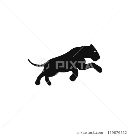 一幅黑豹躍起的剪影插圖，充滿力量，傳達出動態和動物形象。 139876832