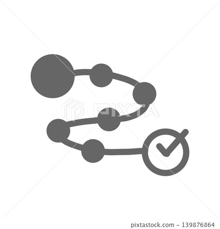 Process flow icon illustration with a checkmark indicating completion/achievement. 139876864