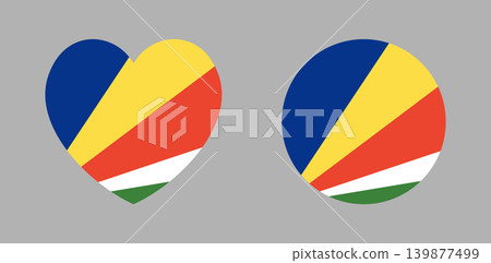 Seychelles flag circle, heart shaped icon, sticker. Flag of Seychelles round, heart button, badge, banner. Seychelles flag circle, heart shaped icon, sticker. Flag of Seychelles round, heart button, badge, banner. 139877499