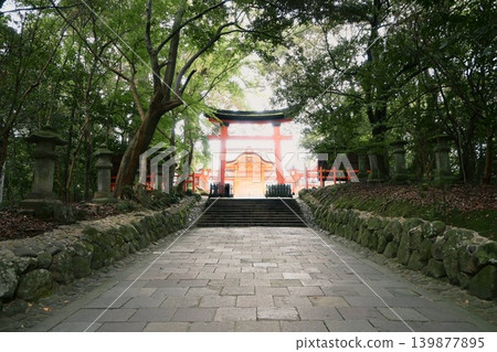 Stone steps and lanterns on the approach to the shrine, stone steps, approach to the shrine, stone-paved stairs, red bridge, Stone steps and lanterns on the approach to the shrine, stone steps, approach to the shrine, stone-paved stairs, red bridge, 139877895