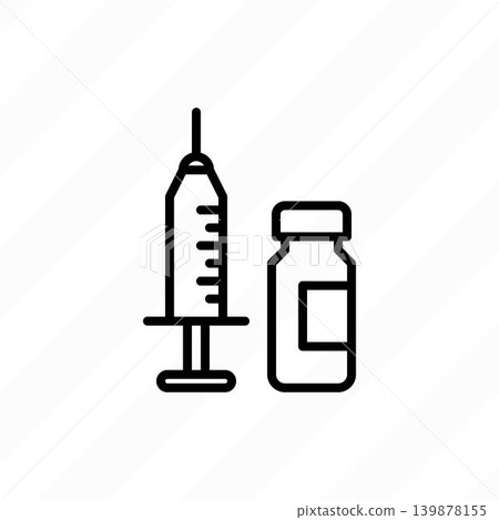 Vaccine thin line icon. Syringe and ampoule. Medical treatment. Vector illustration. Vaccine thin line icon. Syringe and ampoule. Medical treatment. Vector illustration. 139878155