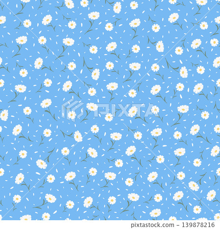 ditsy daisy seamless tossed pattern small white floral on blue background vector illustration flat design botanical textile wallpaper wrapping paper tile ditsy daisy seamless tossed pattern small white floral on blue background vector illustration flat design botanical textile wallpaper wrapping paper tile 139878216