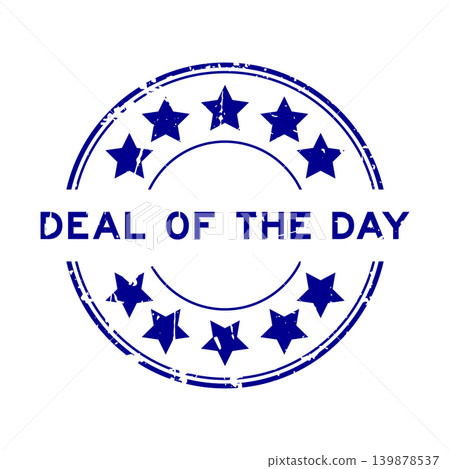 Grunge blue deal of the day word with star icon round rubber seal stamp on white background Grunge blue deal of the day word with star icon round rubber seal stamp on white background 139878537